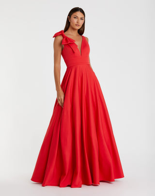 Crepe Sleeveless Plunge Neck Ballgown With Bow - Size 4