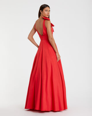 Crepe Sleeveless Plunge Neck Ballgown With Bow - Size 4
